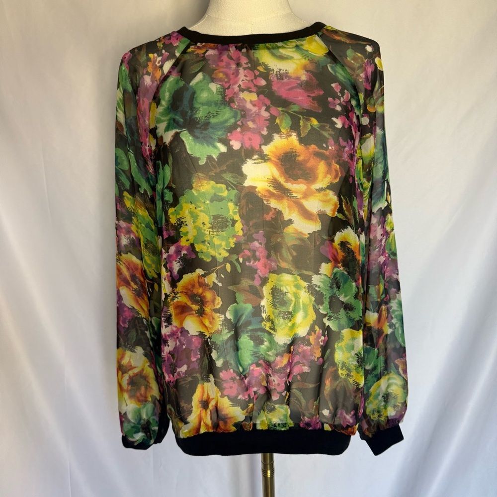 Kut from the Kloth Sheer Vibrant Floral Print Top Small